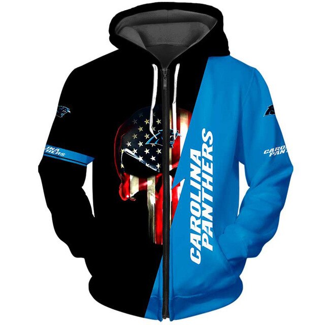 Carolina Panthers 3D Skull Zipper Hoodie