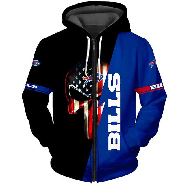 Buffalo Bills 3D Skull Zipper Hoodie