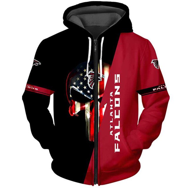 Atlanta Falcons 3D Skull Zipper Hoodie