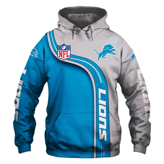 Detroit Lions Curved Stripes 3D Hoodie