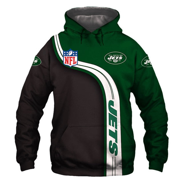 New York Jets Curved Stripes 3D Hoodie