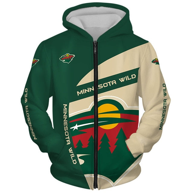 Minnesota Wild 3D Zipper Hoodie