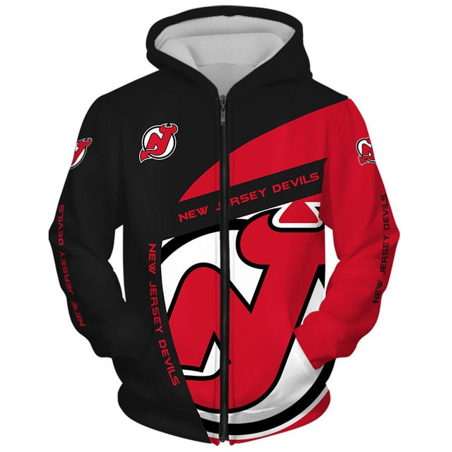 New Jersey Devils Casual 3D Zipper Hoodie – SportsDexter