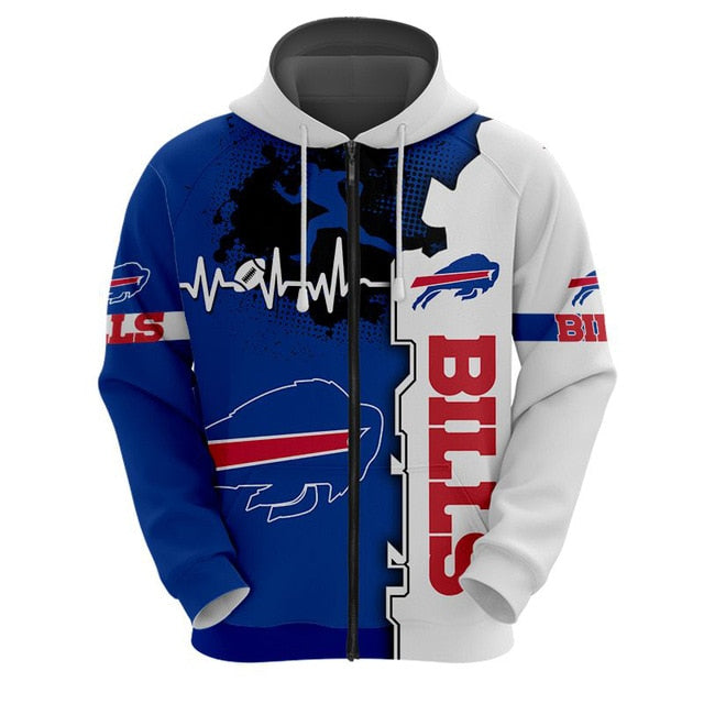 Buffalo Bills Beating Curve 3D Zipper Hoodie