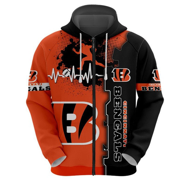 Cincinnati Bengals Beating Curve 3D Zipper Hoodie