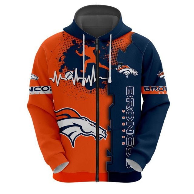 Denver Broncos Beating Curve 3D Zipper Hoodie