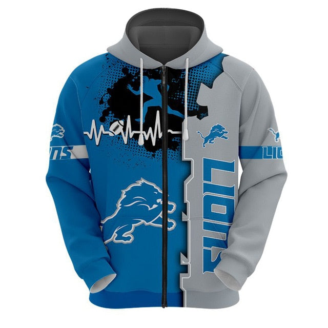 Detroit Lions Beating Curve 3D Zipper Hoodie