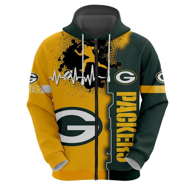 Green Bay Packers Beating Curve 3D Zipper Hoodie