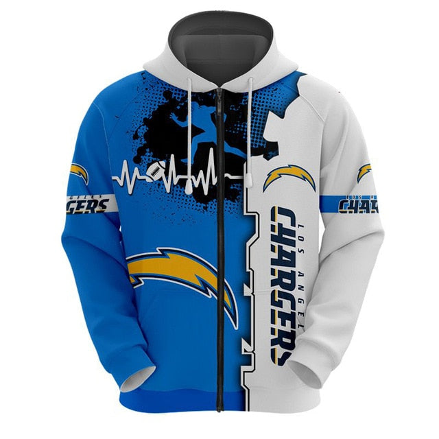 Los Angeles Chargers Beating Curve 3D Zipper Hoodie