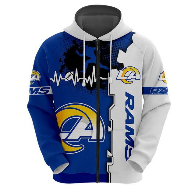 Los Angeles Rams Beating Curve 3D Zipper Hoodie