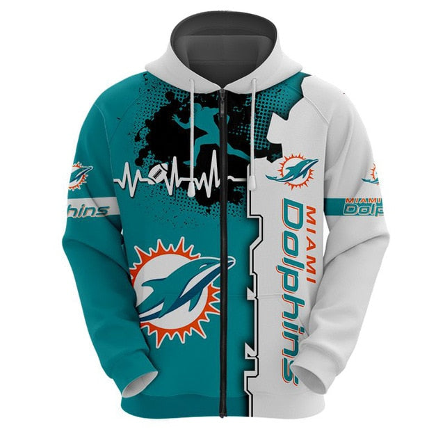 Miami Dolphins Beating Curve 3D Zipper Hoodie