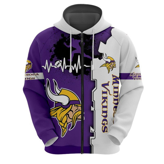 Minnesota Vikings Beating Curve 3D Zipper Hoodie