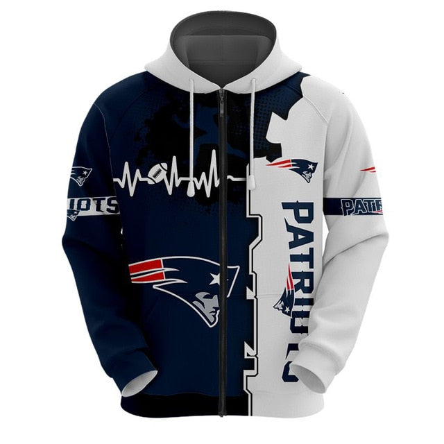 New England Patriots Beating Curve 3D Zipper Hoodie