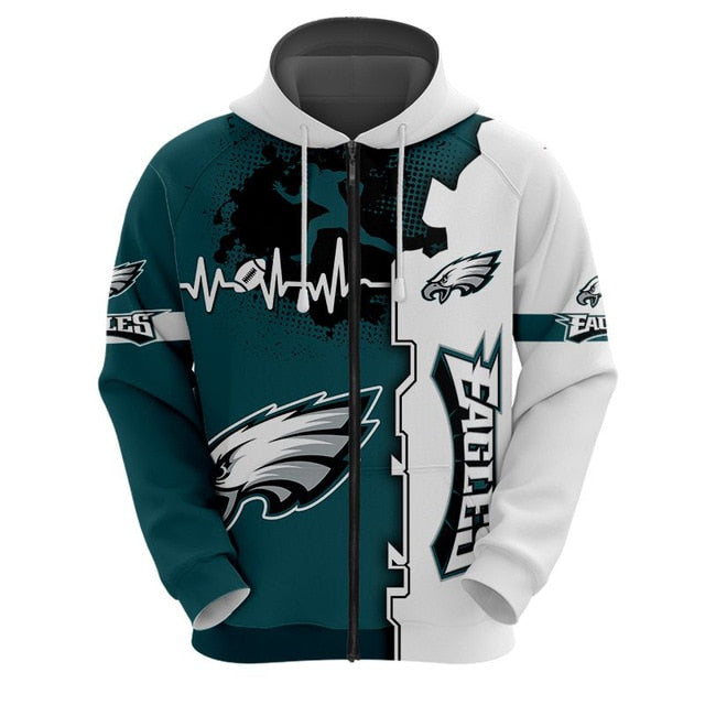 Philadelphia Eagles Beating Curve 3D Zipper Hoodie