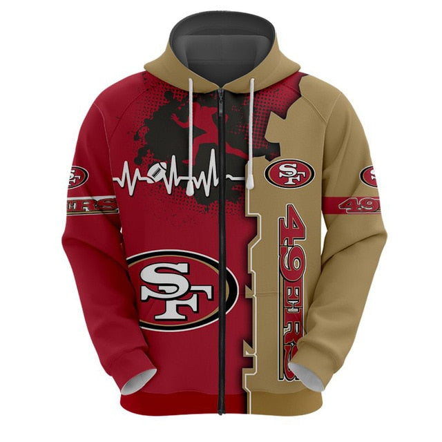 San Francisco 49ers Beating Curve 3D Zipper Hoodie