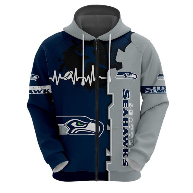 Seattle Seahawks Beating Curve 3D Zipper Hoodie