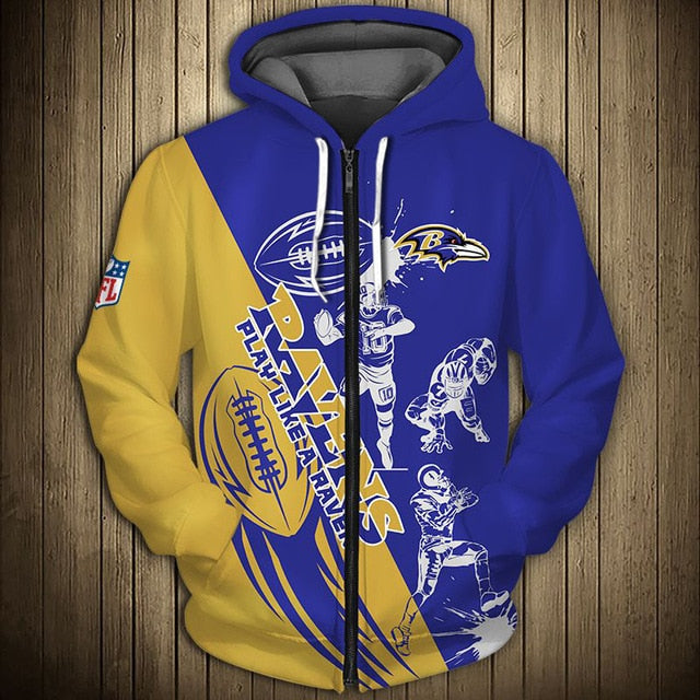 Baltimore Ravens Casual 3D Zipper Hoodie