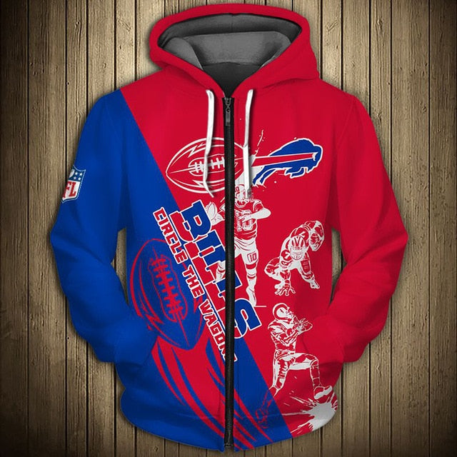 Buffalo Bills Casual 3D Zipper Hoodie