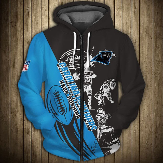 Carolina Panthers Casual 3D Zipper Hoodie