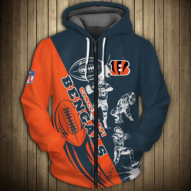 Cincinnati Bengals Casual 3D Zipper Hoodie