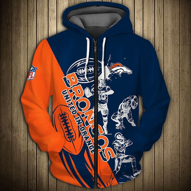 Denver Broncos Casual 3D Zipper Hoodie