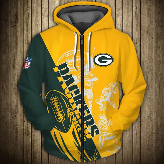 Green Bay Packers Casual 3D Zipper Hoodie