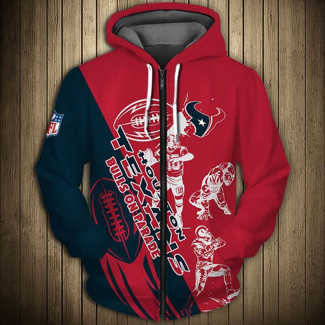 Houston Texans Casual 3D Zipper Hoodie