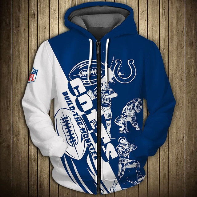 Indianapolis Colts Casual 3D Zipper Hoodie