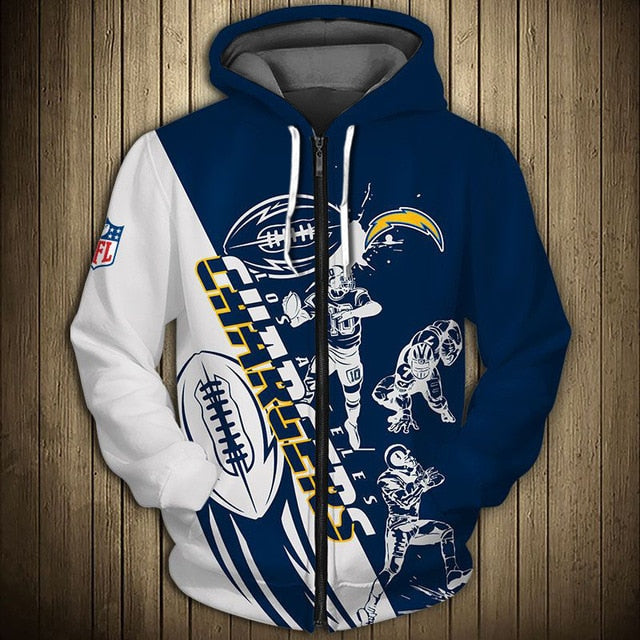 Los Angeles Chargers Casual 3D Zipper Hoodie