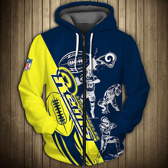 Los Angeles Rams Casual 3D Zipper Hoodie