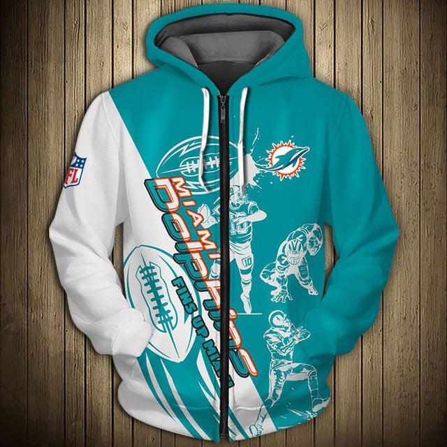 Miami Dolphins Casual 3D Zipper Hoodie