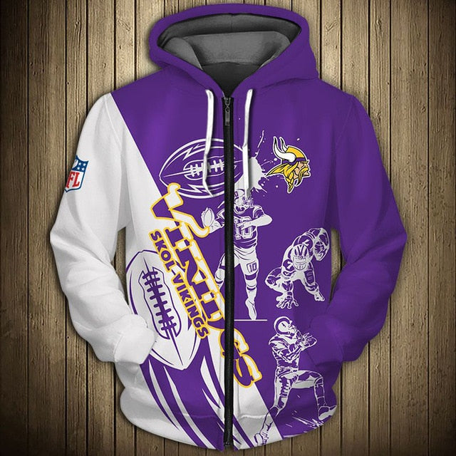 Minnesota Vikings Casual 3D Zipper Hoodie