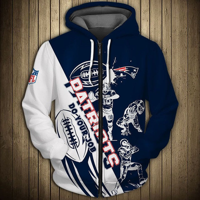 New England Patriots Casual 3D Zipper Hoodie