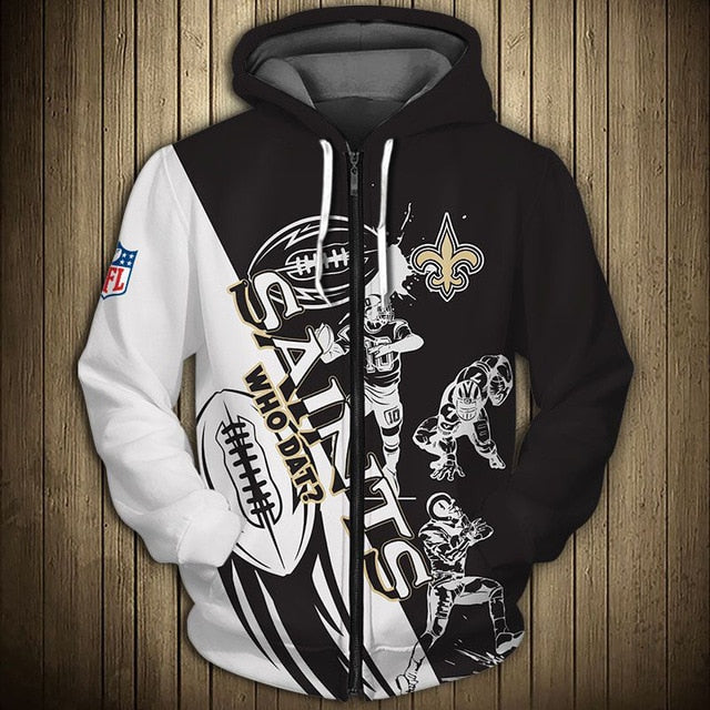 New Orleans Saints Casual 3D Zipper Hoodie