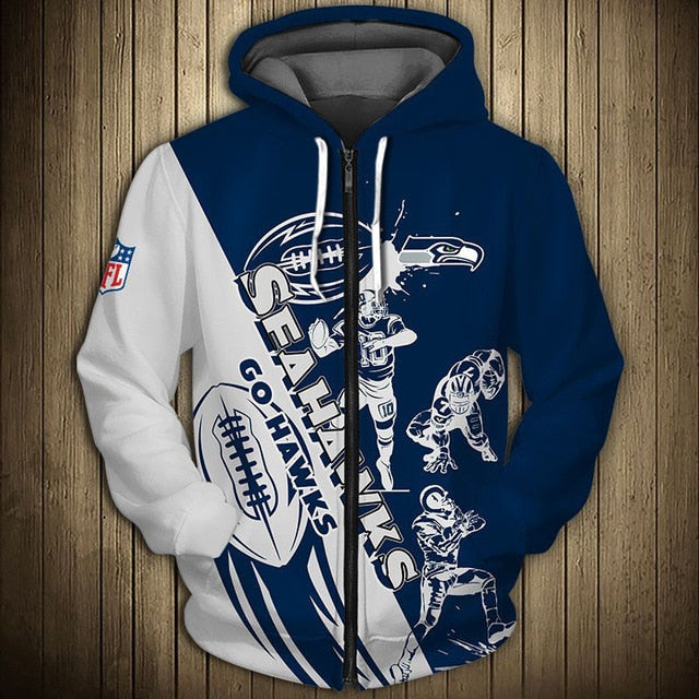 Seattle Seahawks Casual 3D Zipper Hoodie