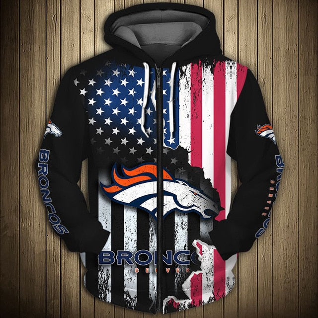 Denver Broncos American Flag Zipper Hoodie