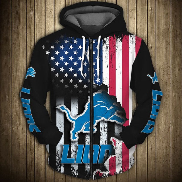 Detroit Lions American Flag Zipper Hoodie