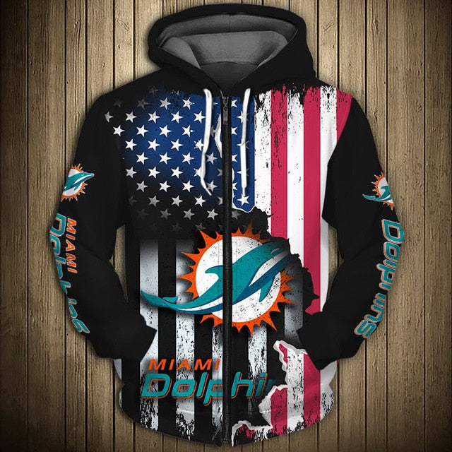 Miami Dolphins American Flag Zipper Hoodie