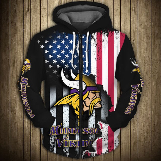 Minnesota Vikings American Flag Zipper Hoodie