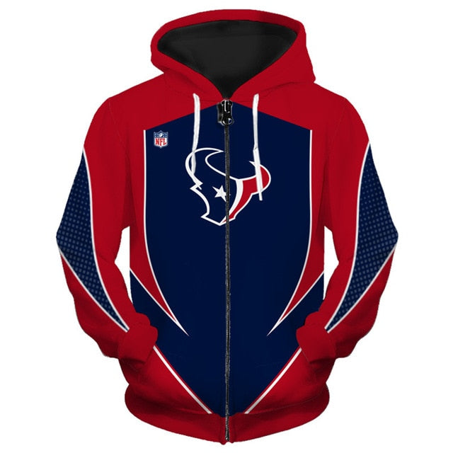 Houston Texans Casual 3D Zipper Hoodie