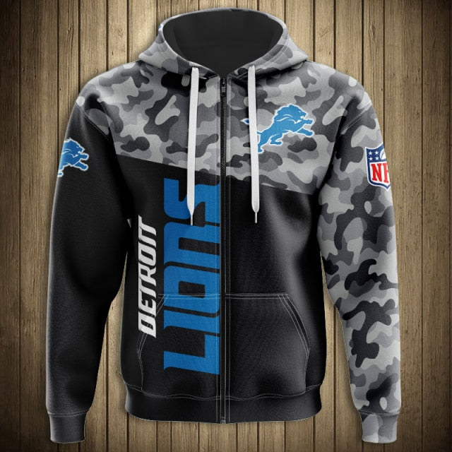 Detroit Lions Camouflage 3D Zipper Hoodie