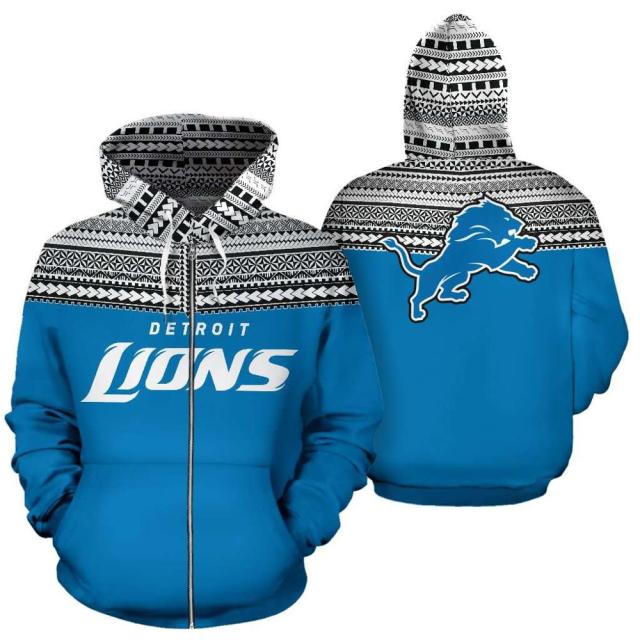 Detroit Lions Casual 3D Zipper Hoodie