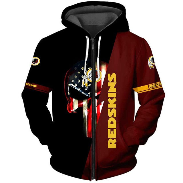 Washington Commanders 3D Skull Zipper Hoodie