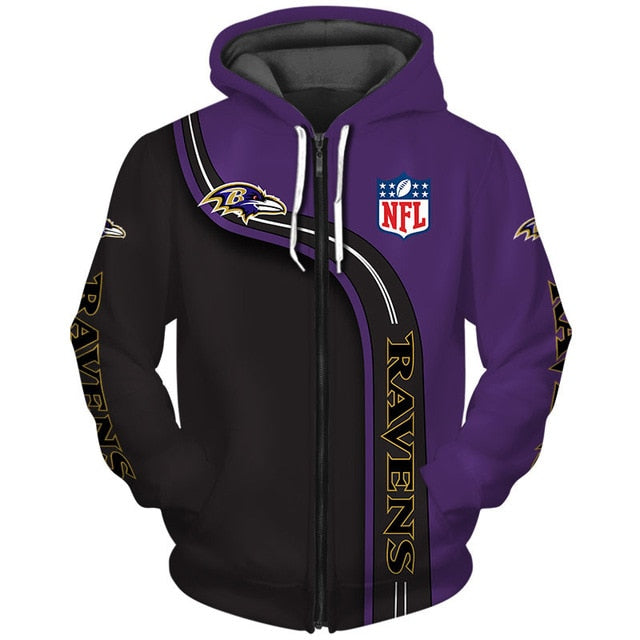 Baltimore Ravens Curved Stripes 3D Zipper Hoodie