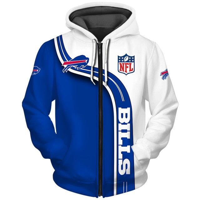 Buffalo Bills Curved Stripes 3D Zipper Hoodie