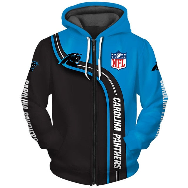 Carolina Panthers Curved Stripes 3D Zipper Hoodie