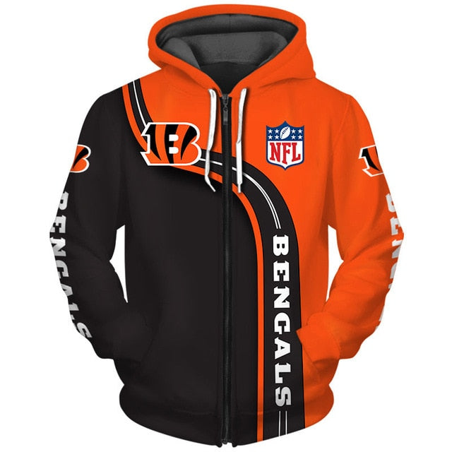 Cincinnati Bengals Curved Stripes 3D Zipper Hoodie