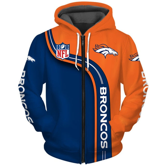 Denver Broncos Curved Stripes 3D Zipper Hoodie