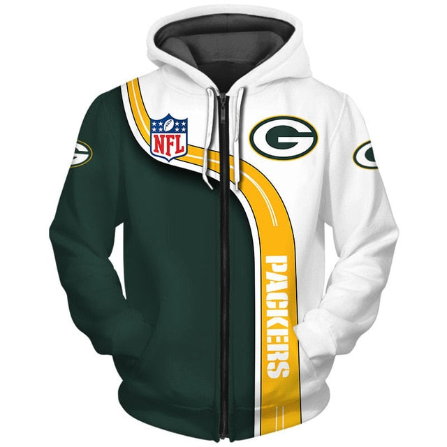 Green Bay Packers Curved Stripes 3D Zipper Hoodie