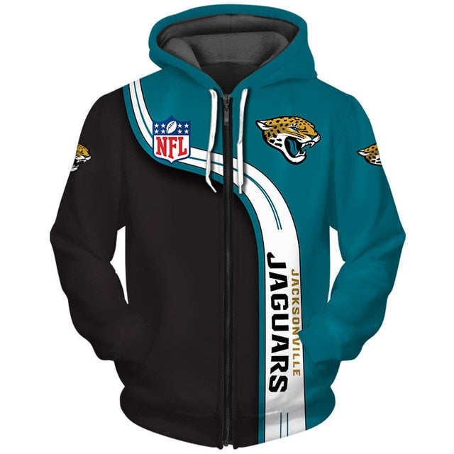 Jacksonville Jaguars Curved Stripes 3D Zipper Hoodie